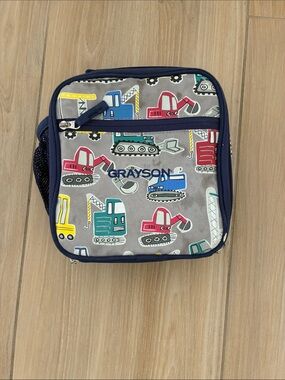 Pottery Barn Kids Navy Gray Construction Print Lunch Bag